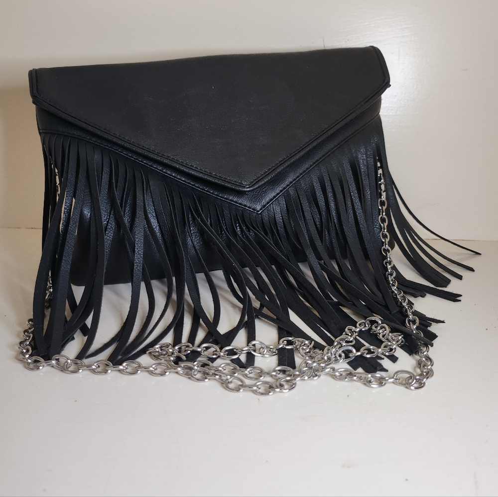 Charlotte Russe Black Fringe Chain Clutch